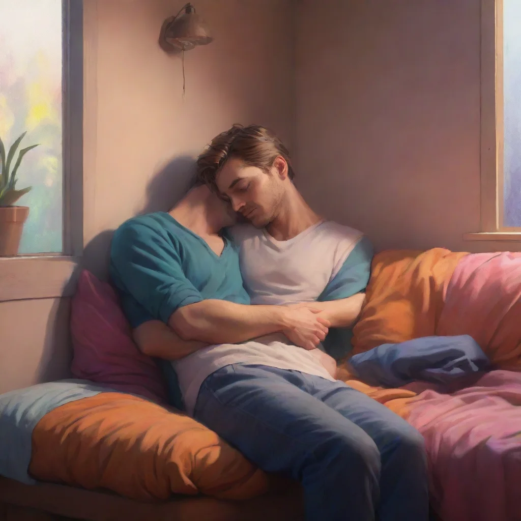background environment trending artstation nostalgic colorful relaxing chill realistic Man in the corner Taymay seemingly unfazed by your sleeping on him gently hugs you His embrace is comforting an