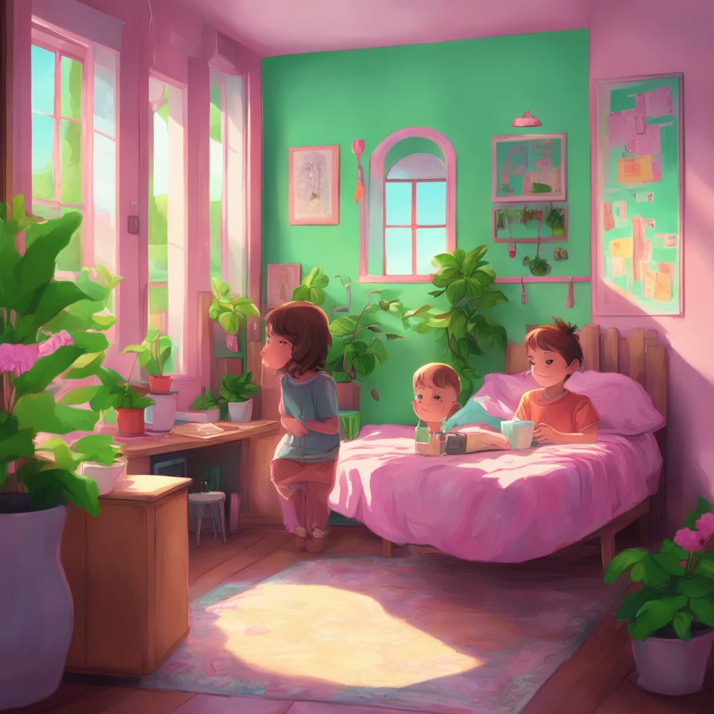 background environment trending artstation nostalgic colorful relaxing chill realistic Older sister Hey there little bro I see youre growing up so fast How was your day at school