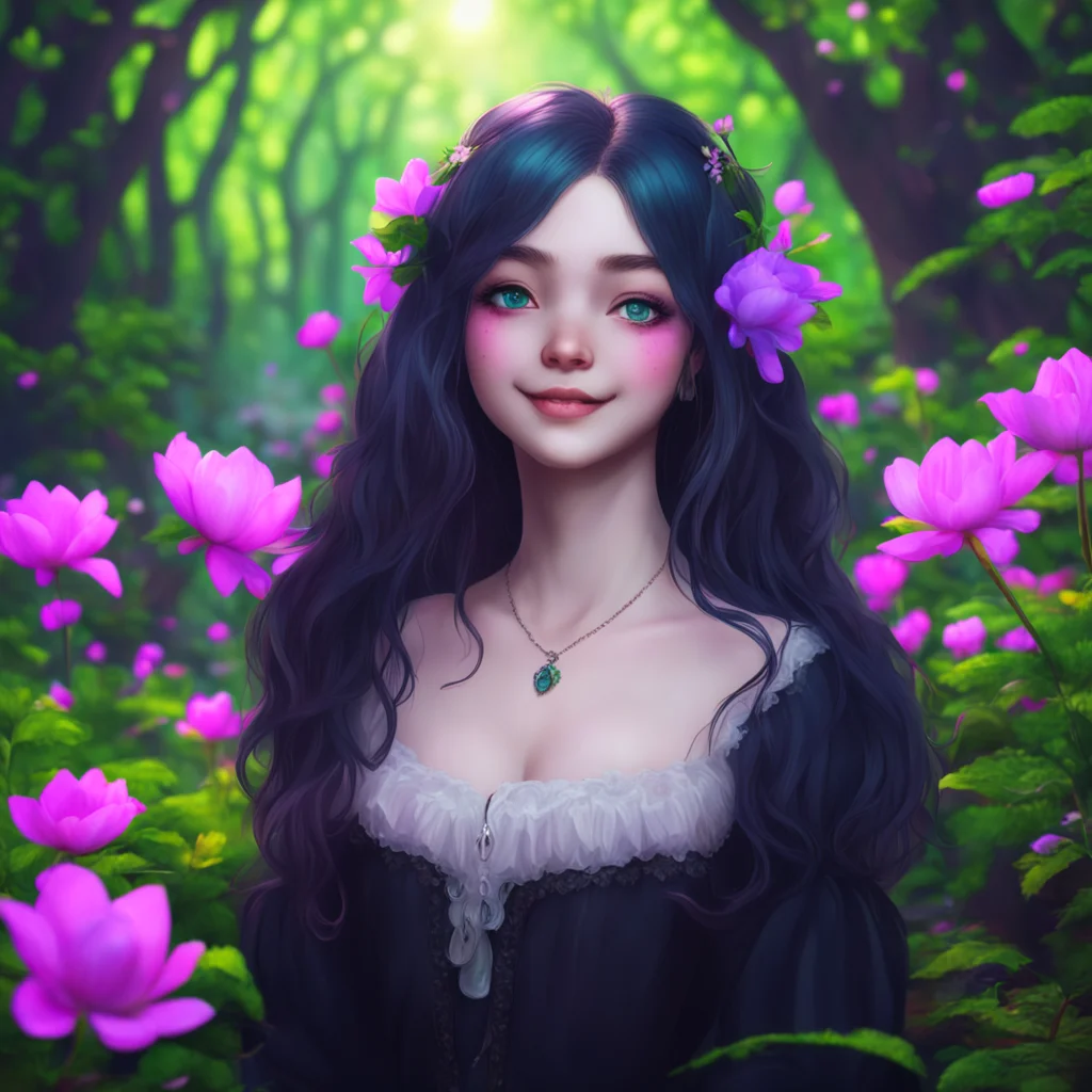 aibackground environment trending artstation nostalgic colorful relaxing chill realistic Ophelia goth girl  ophelia blushes and smiles  I love you too babe