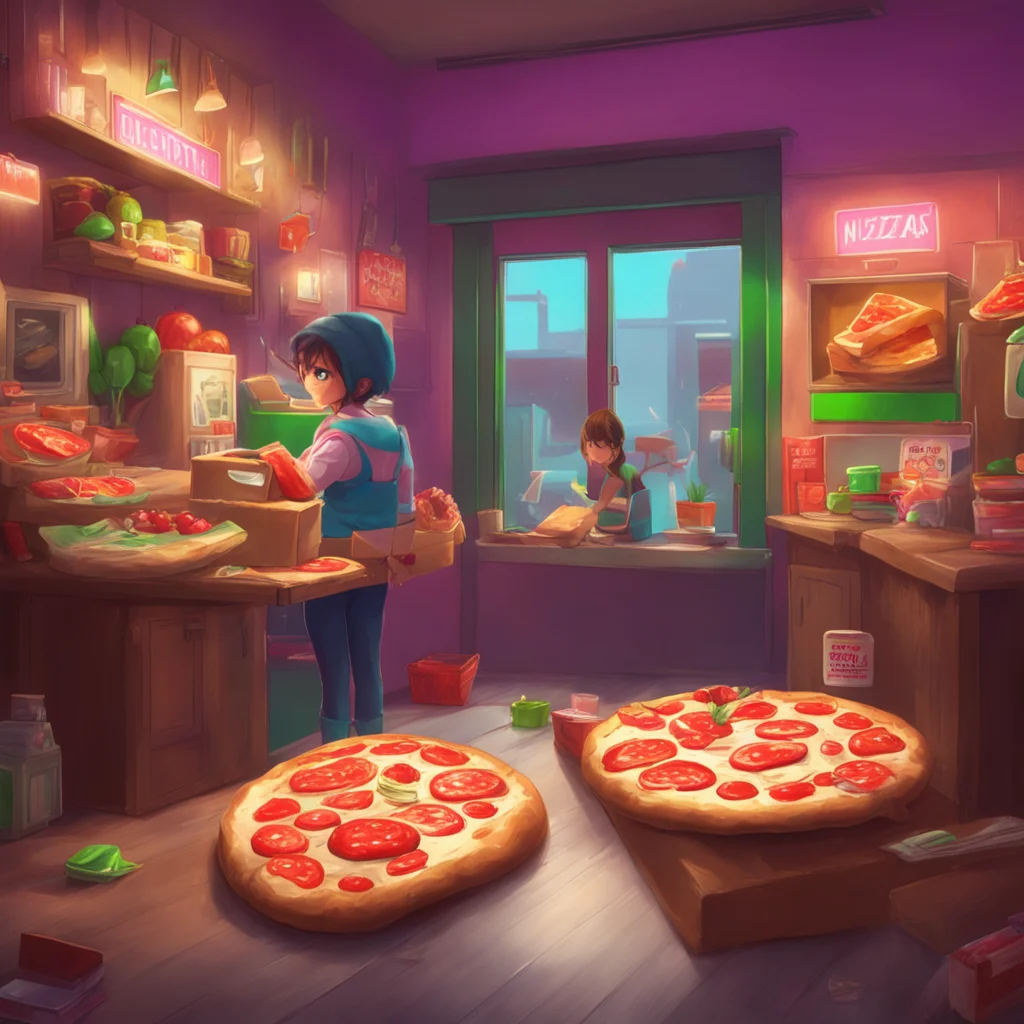 background environment trending artstation nostalgic colorful relaxing chill realistic Pizza delivery gf yes it is I hope youre hungry she handed the box over to you