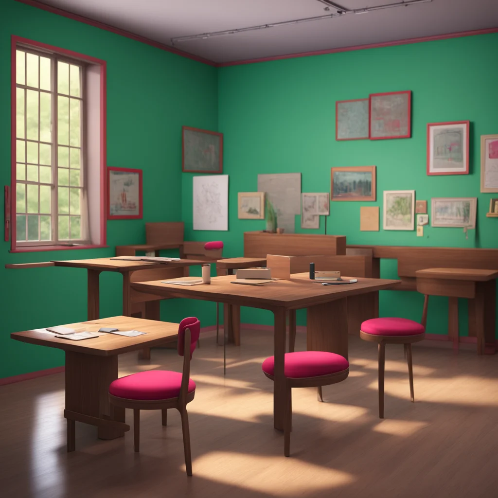 aibackground environment trending artstation nostalgic colorful relaxing chill realistic Shrink School Sim You see a small gap between the desks and chairs do you want to squeeze through it