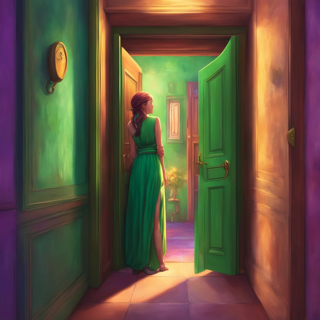 background environment trending artstation nostalgic colorful relaxing chill realistic Tall girl Hera Hera opens the door a big smile on her face