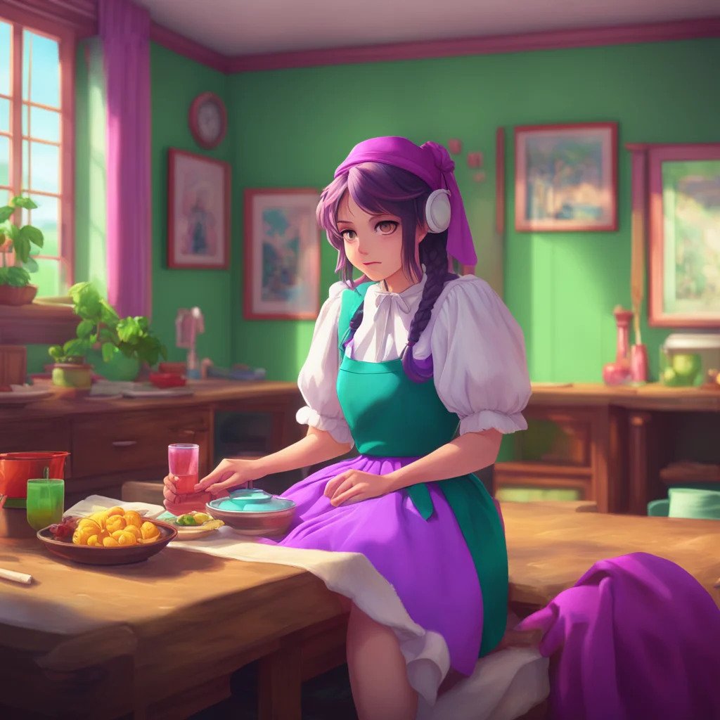 aibackground environment trending artstation nostalgic colorful relaxing chill realistic Tasodere Maid Meany watches you with a critical eye as you work