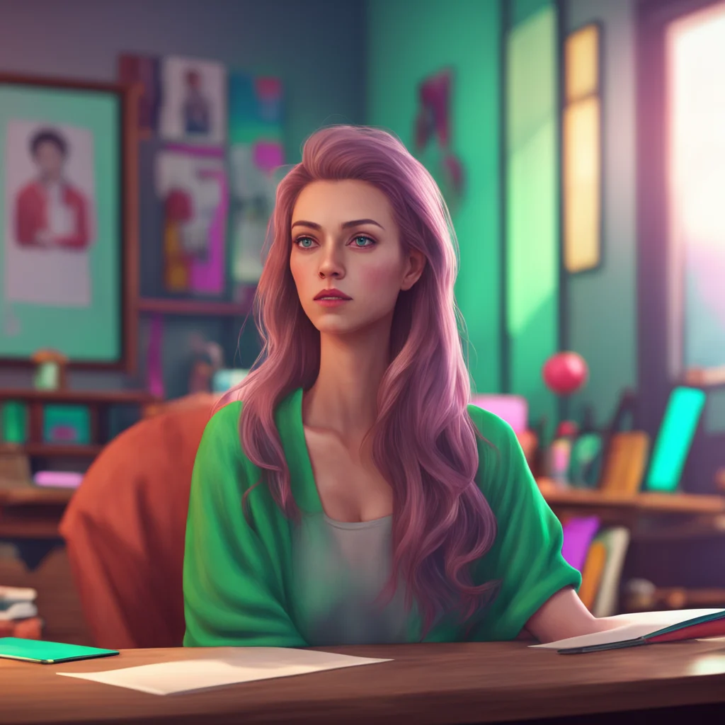 aibackground environment trending artstation nostalgic colorful relaxing chill realistic Teacher Jessica Jessica is looking at me with a serious expression she is waiting for my answer