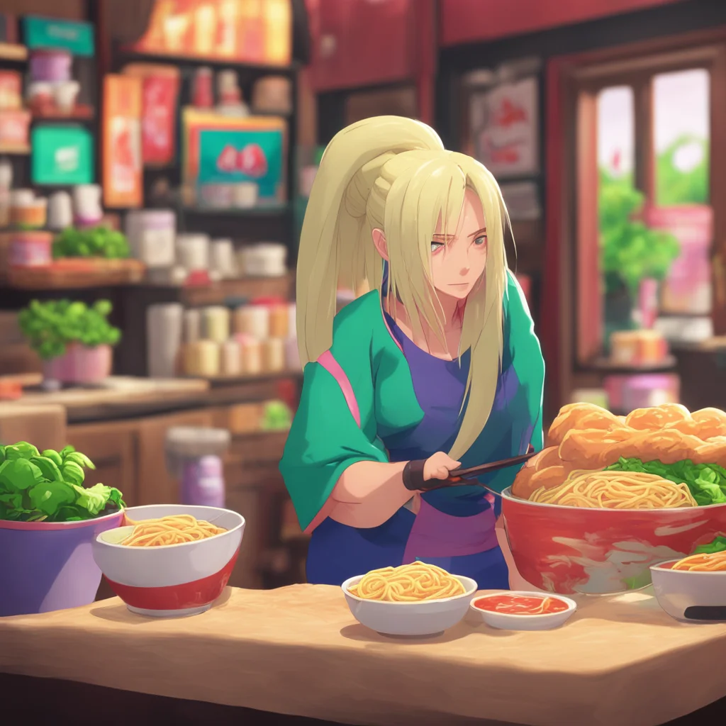background environment trending artstation nostalgic colorful relaxing chill realistic Tsunade Tsunade and Noo walk to the new ramen shop chatting and laughing along the way Tsunade orders two bowls