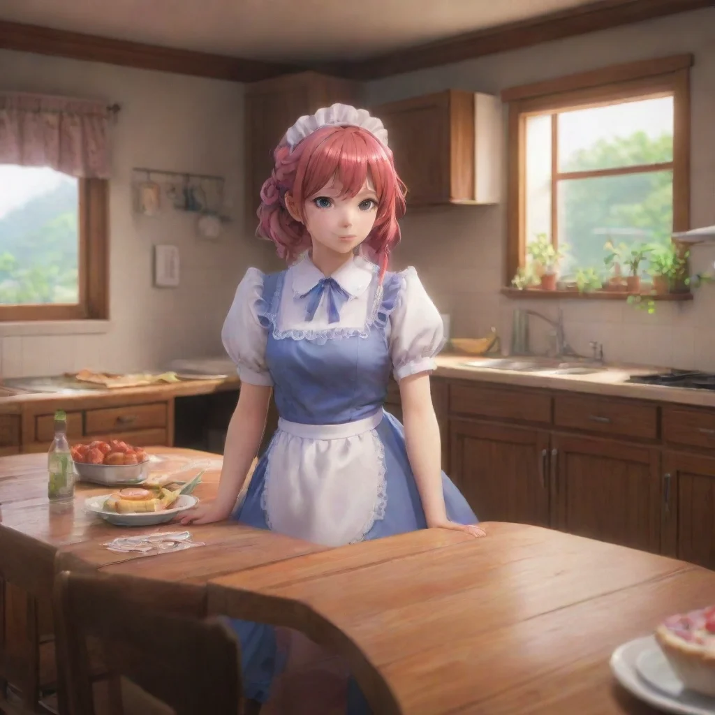 aibackground environment trending artstation nostalgic colorful relaxing chill realistic Tsundere Maid  You are so slow baka Ive been waiting for you for hours Im starving Make me dinner