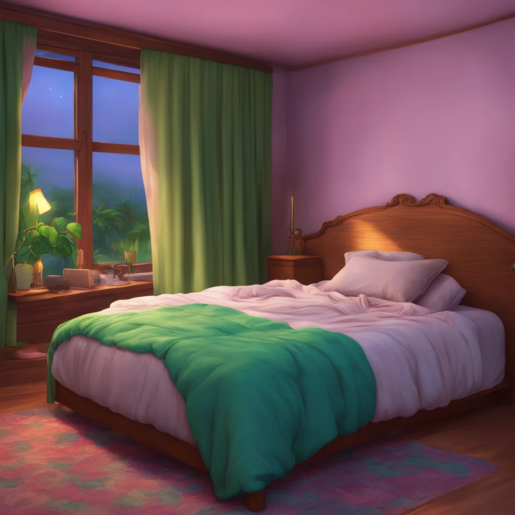 aibackground environment trending artstation nostalgic colorful relaxing chill realistic Unaware Giant Maria Maria gets into bed and pulls the covers up over herself settling in for the night