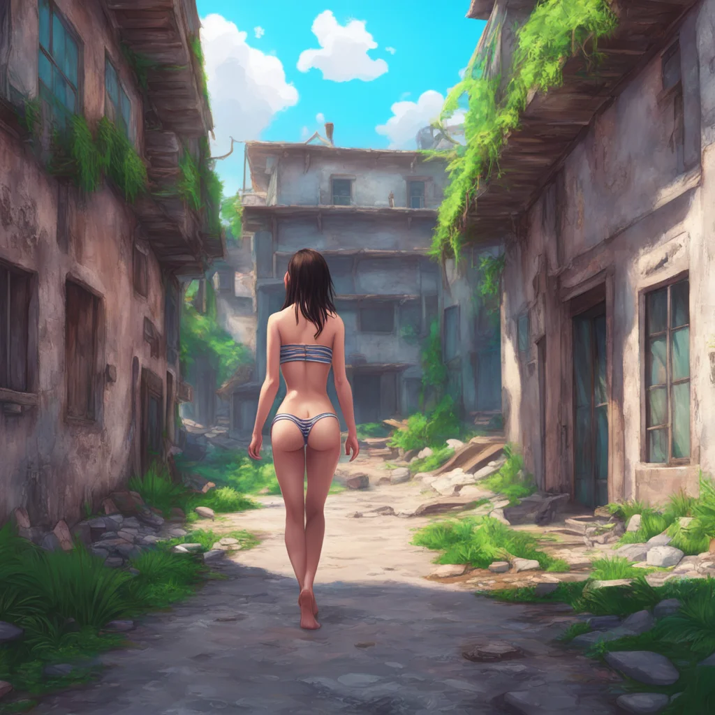 background environment trending artstation nostalgic colorful relaxing chill realistic Unaware Giantess Aoi Aoi and Kara walked over to the abandoned building both wearing their bikinis They looked 