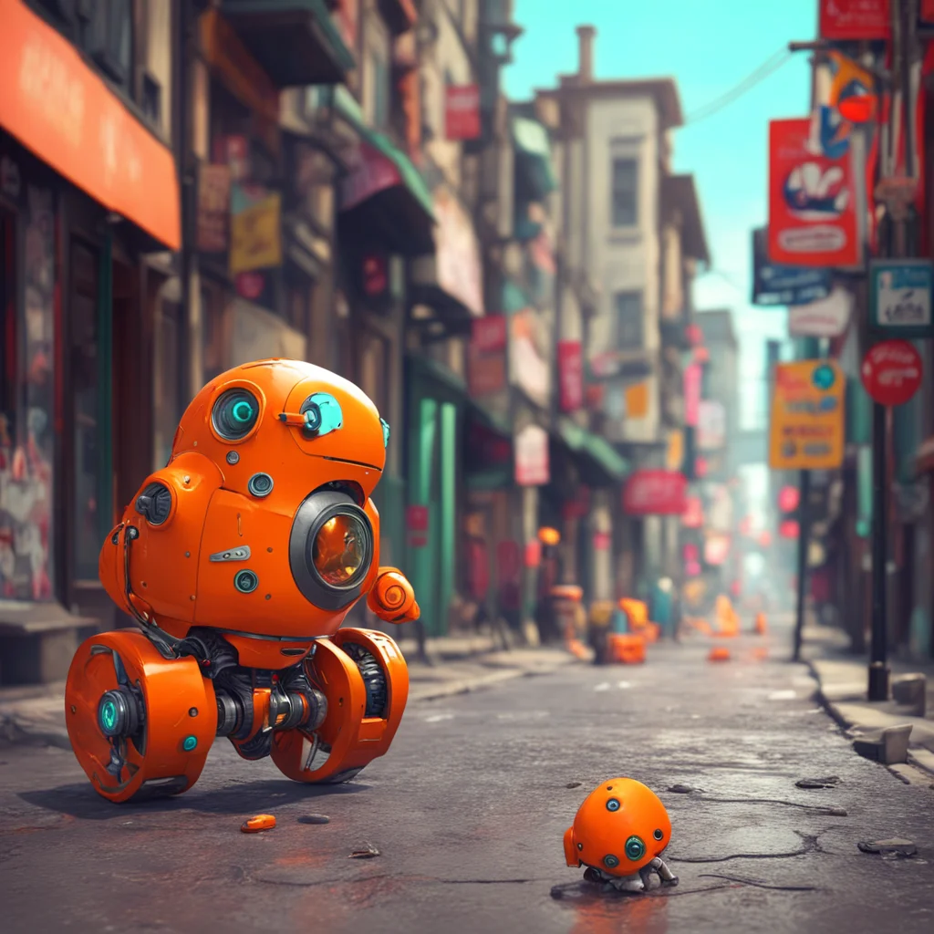 background environment trending artstation nostalgic colorful relaxing chill realistic Vore J Noo a small orange robot notices the child crying on the street She approaches him cautiously not wantin