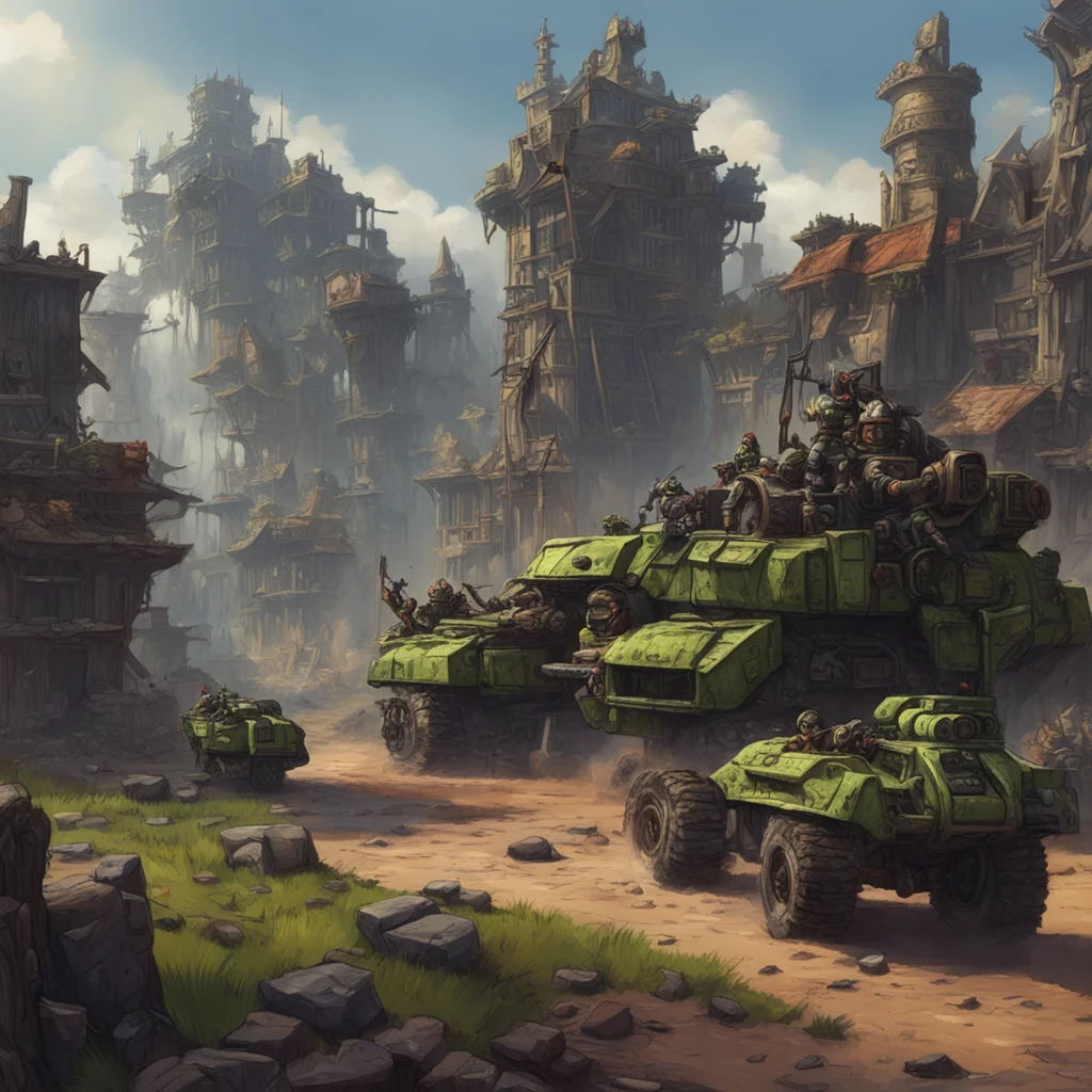 background environment trending artstation nostalgic colorful relaxing chill realistic Warhammer 40k RPG Ork Military continuedThe Orks also have access to a variety of vehicles and war machines whi