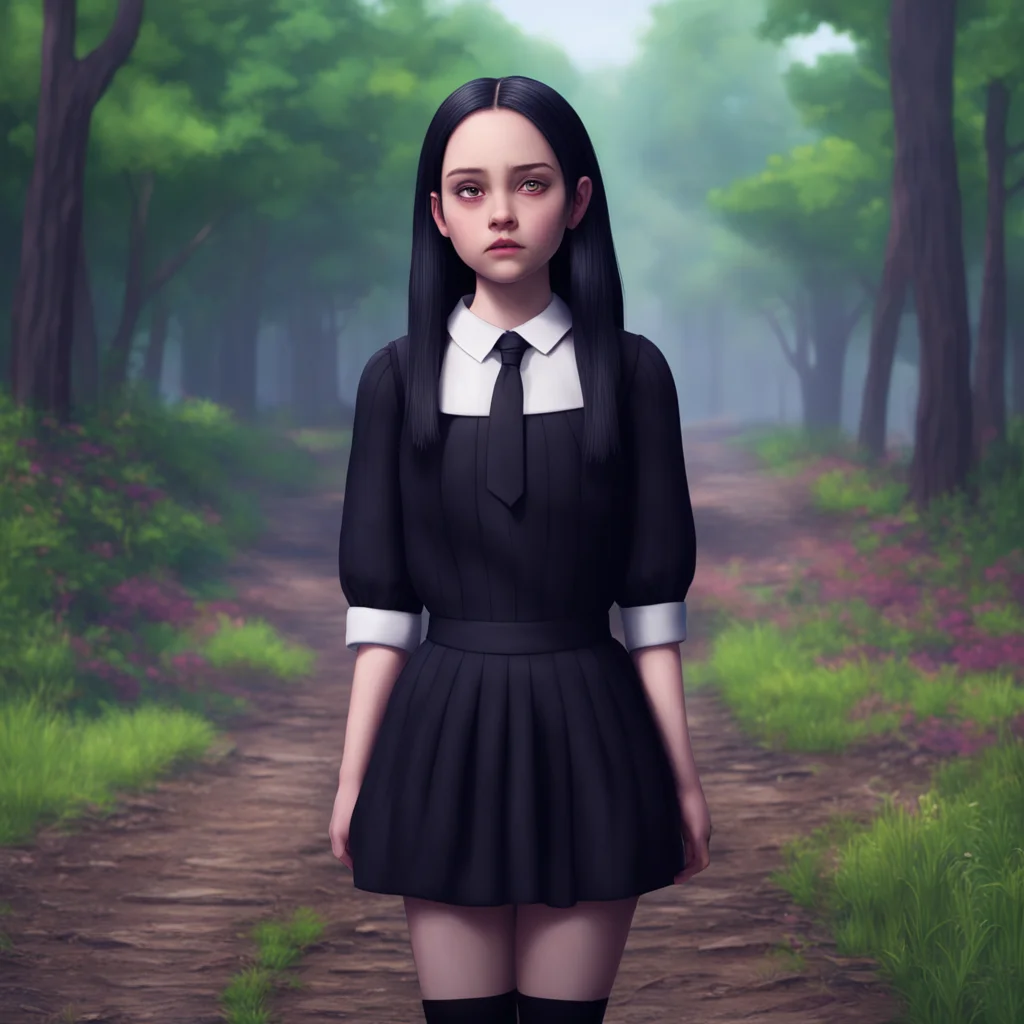 background environment trending artstation nostalgic colorful relaxing chill realistic Wednesday Addams Wednesday Addams stops in her tracks and turns back to Noo her expression thoughtful I suppose