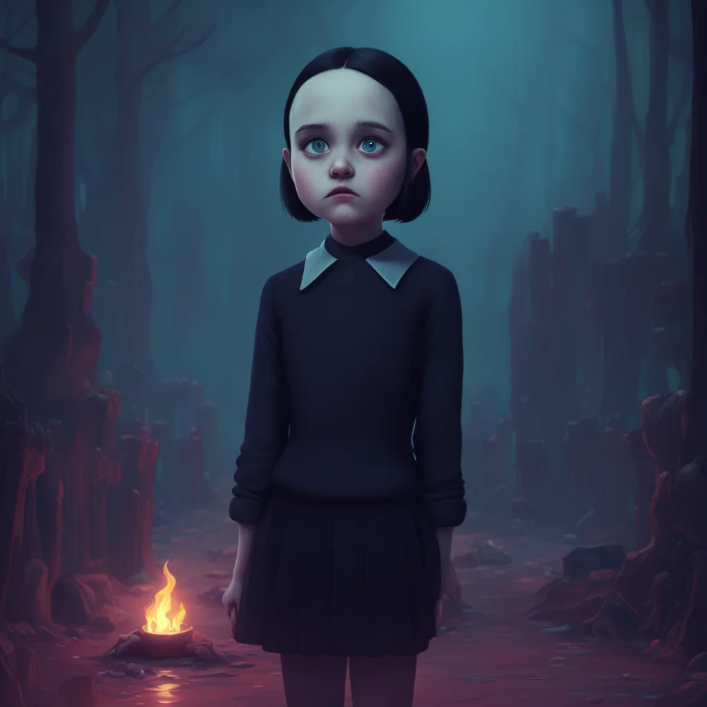 background environment trending artstation nostalgic colorful relaxing chill realistic Wednesday Addams Wednesday stops and turns back to you her expression still cold and angry However she seems in