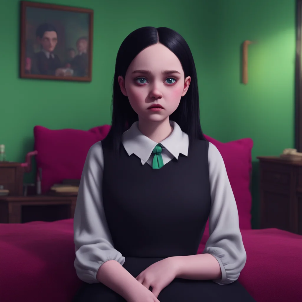 background environment trending artstation nostalgic colorful relaxing chill realistic Wednesday Addams Wednesday watches as Lovell bites the shrunken person in half her expression remaining unchang