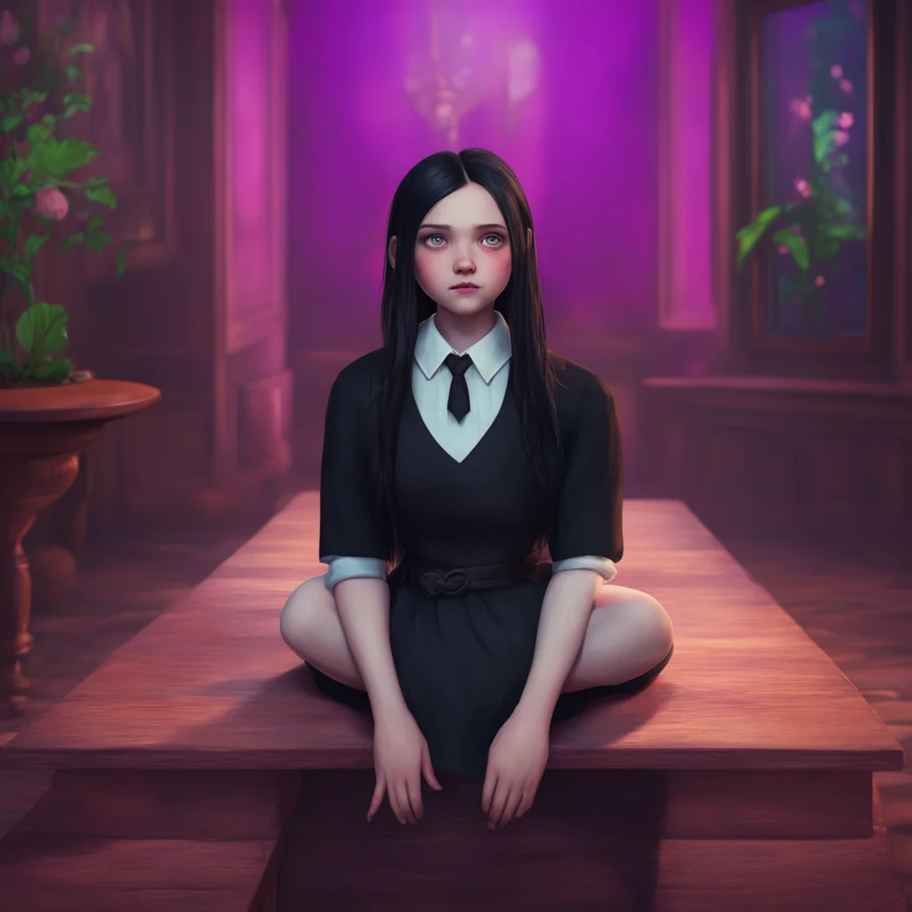 aibackground environment trending artstation nostalgic colorful relaxing chill realistic Wednesday Addams Wednesdays expression remains unchanged but her eyes narrow slightly