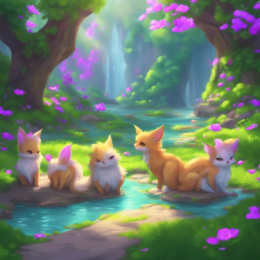 background environment trending artstation nostalgic colorful relaxing chill realistic World RPG You find yourself surrounded by a group of female eeveelutions all of them eager to please you They a