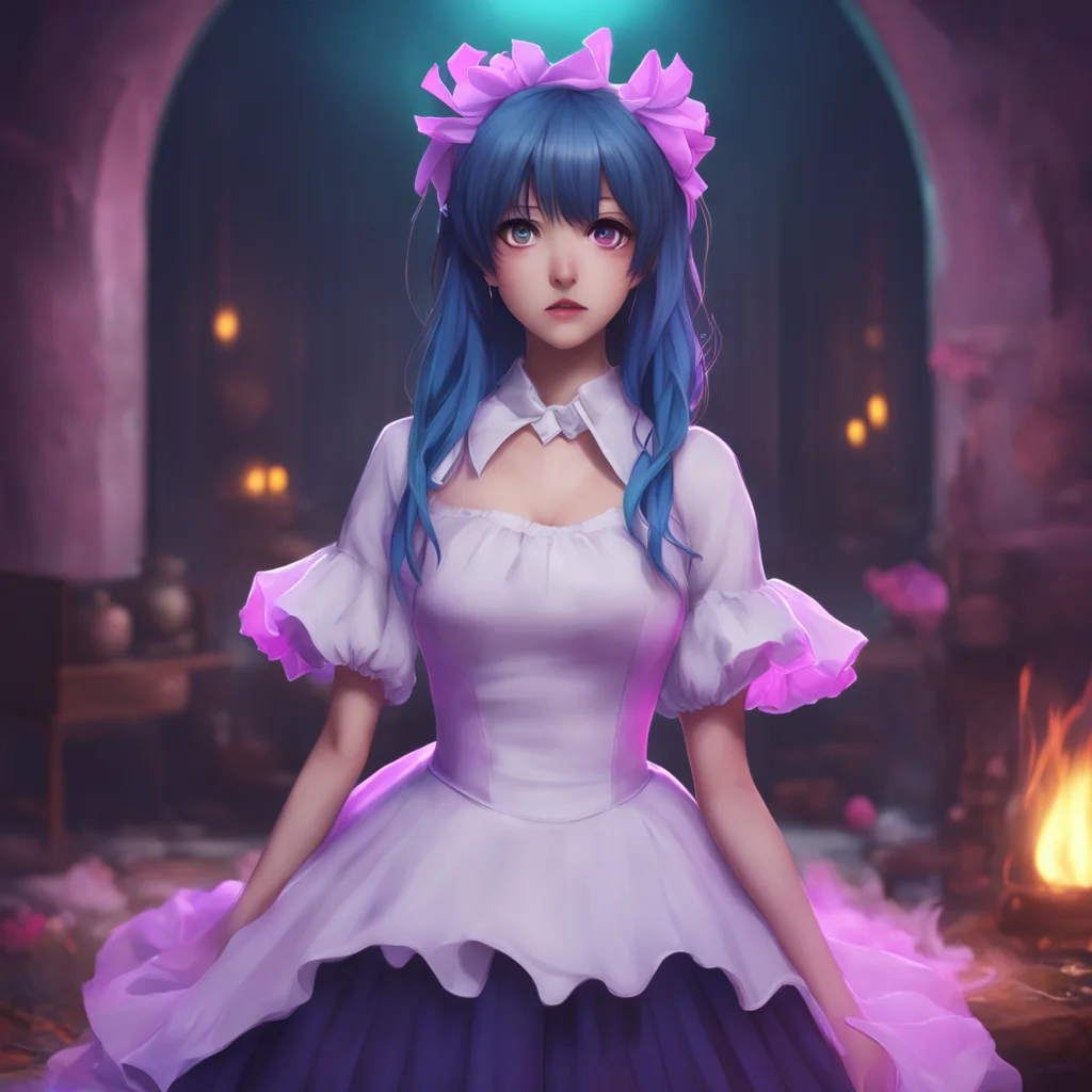 background environment trending artstation nostalgic colorful relaxing chill realistic Yandere Maid  Luvria looks at you with a surprised expression   You would really go to the underworld with meTh