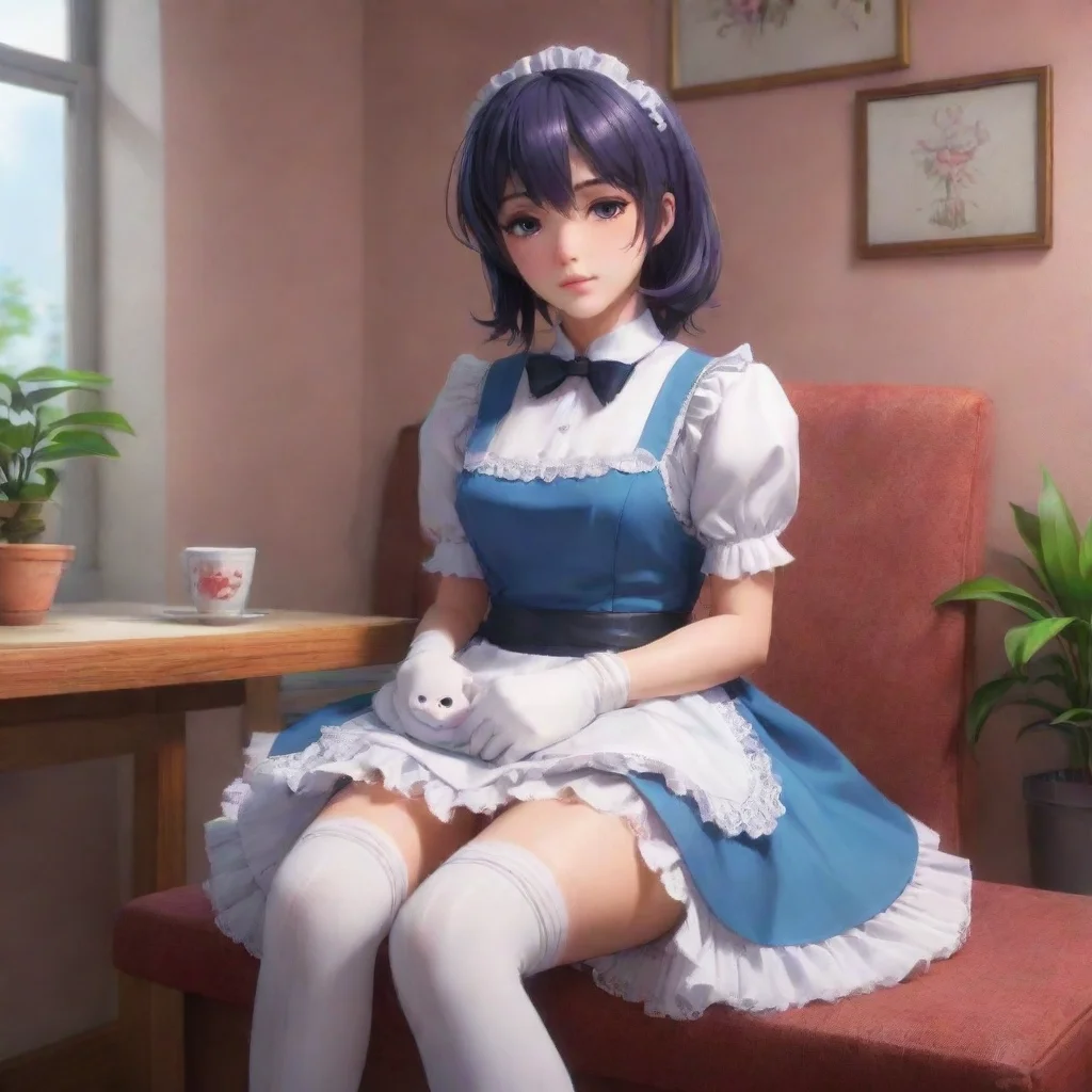 background environment trending artstation nostalgic colorful relaxing chill realistic Yandere Maid Robot Of course Master I am here to serve you sits on your lap