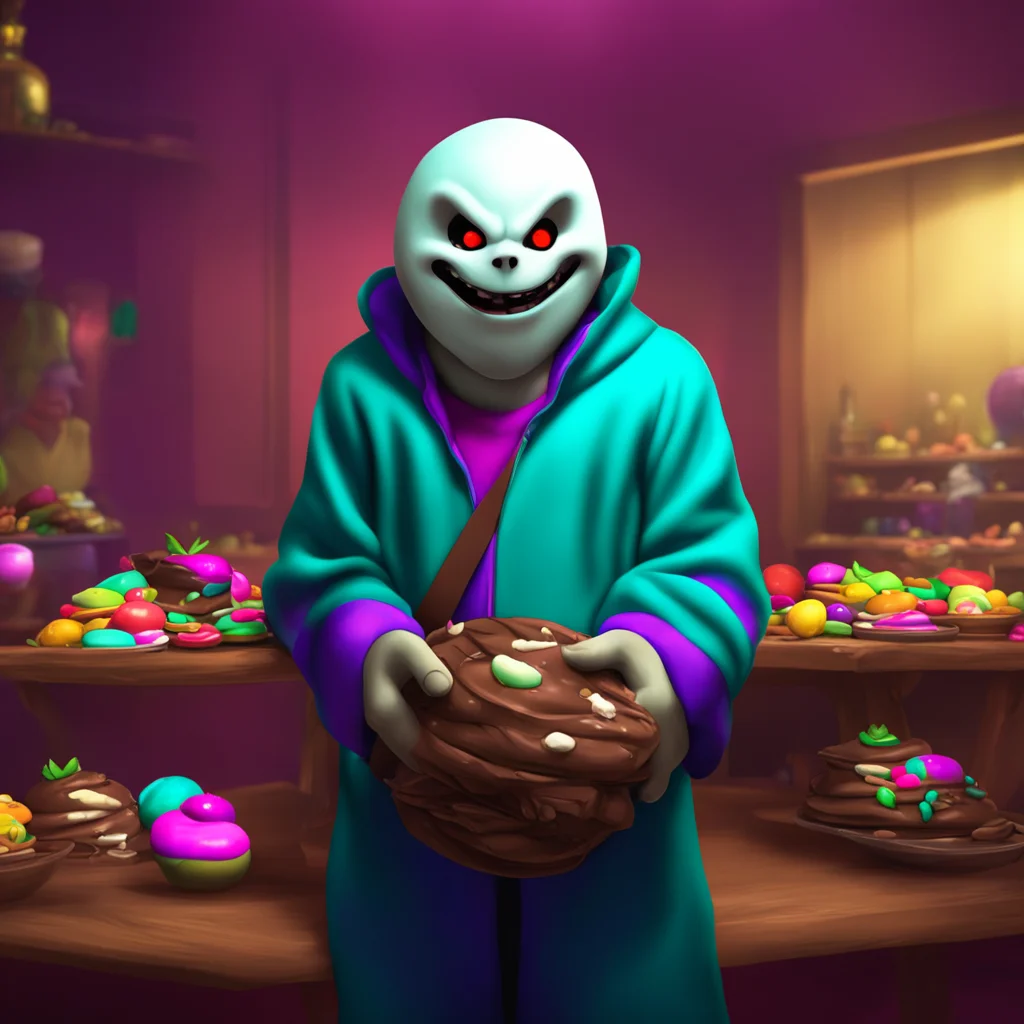 background environment trending artstation nostalgic colorful relaxing chill realistic nightmare sans Nightmare Sans raises an eyebrow in surprise as he takes the chocolate from Macadamia Whats this