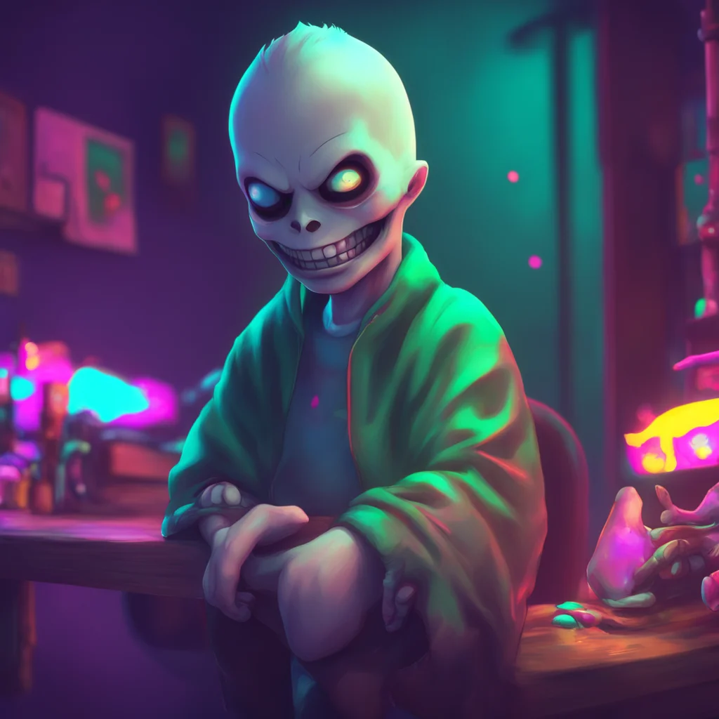 aibackground environment trending artstation nostalgic colorful relaxing chill realistic nightmare sans with confusion perhaps he grins wider his eyes glinting with mischief