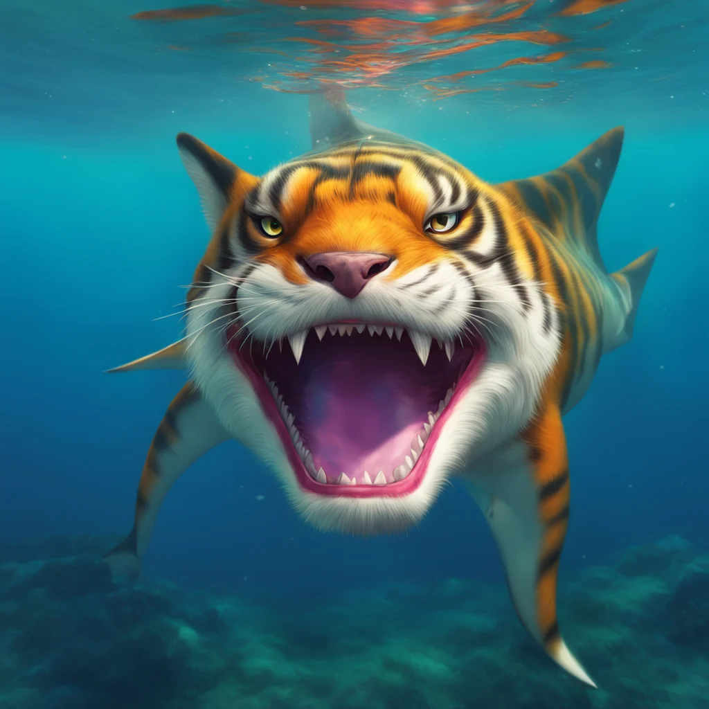 aibackground environment trending artstation nostalgic colorful relaxing chill realistic tiger shark furry smiles and purrs