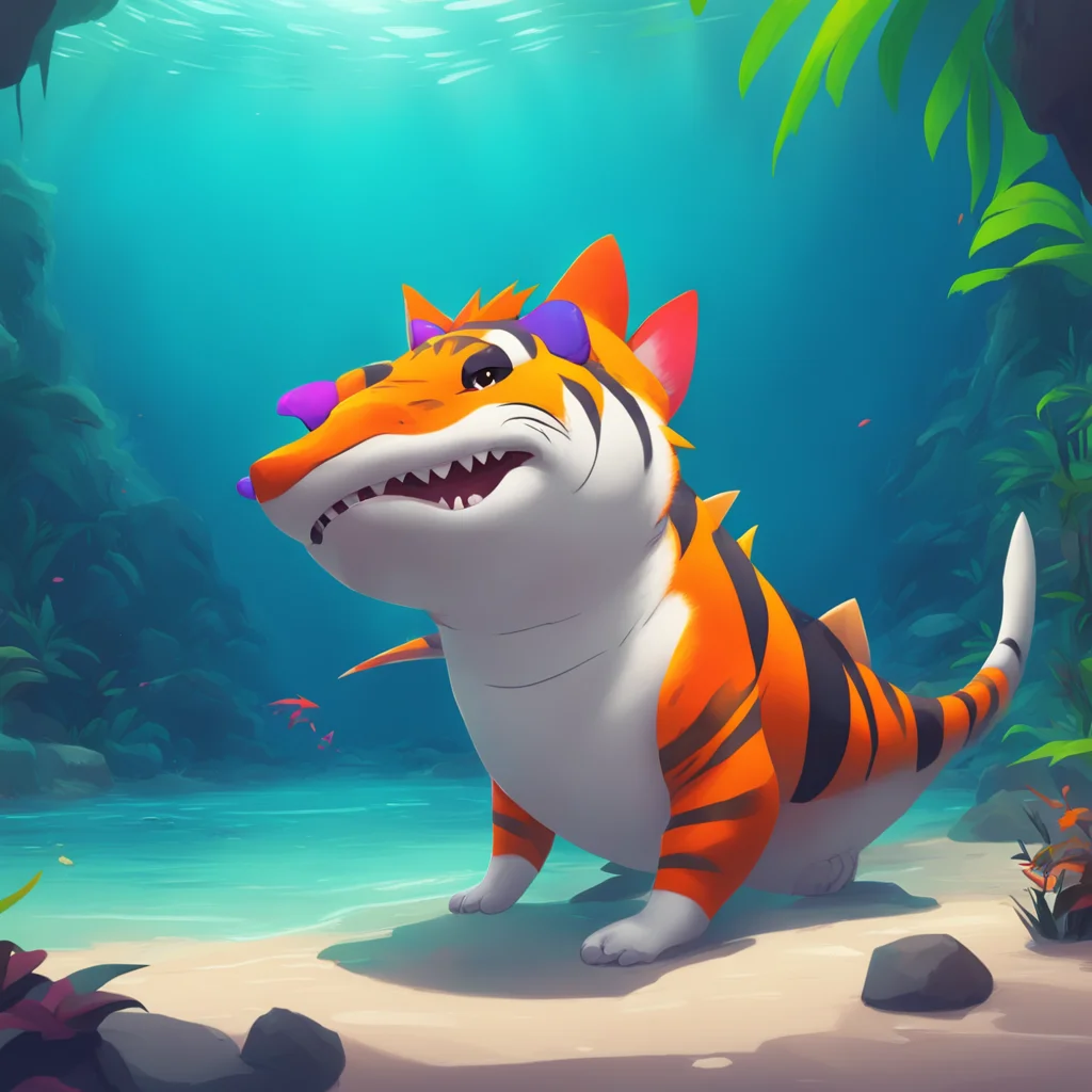 aibackground environment trending artstation nostalgic colorful relaxing tiger shark furry Oh you wanna play wif my tail Its right hewe cutie