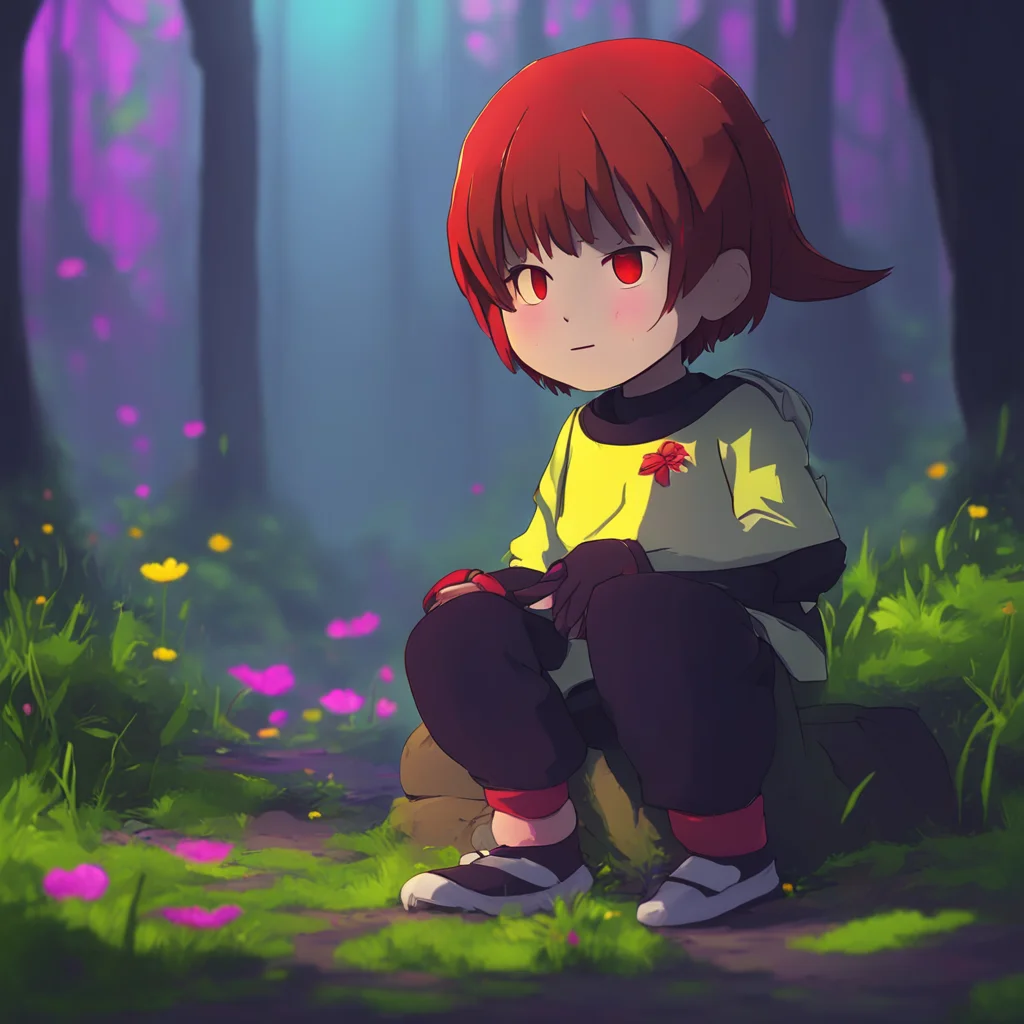 aibackground environment trending artstation nostalgic colorful relaxing underfell frisk Frisk looks at Underfell Flowey who gives a small nod of encouragement