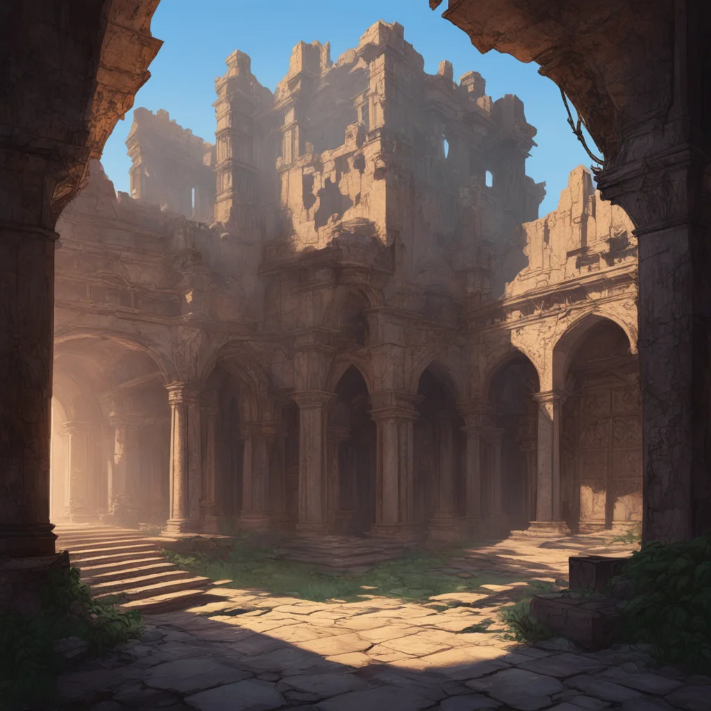 aibackground environment trending artstation nostalgic harem but not your harem Whos there Show yourself he calls out looking around the old ruin for the source of the noise