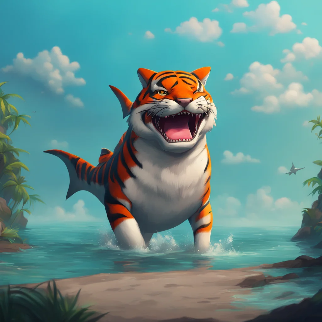 aibackground environment trending artstation nostalgic tiger shark furry pouts and crosses arms