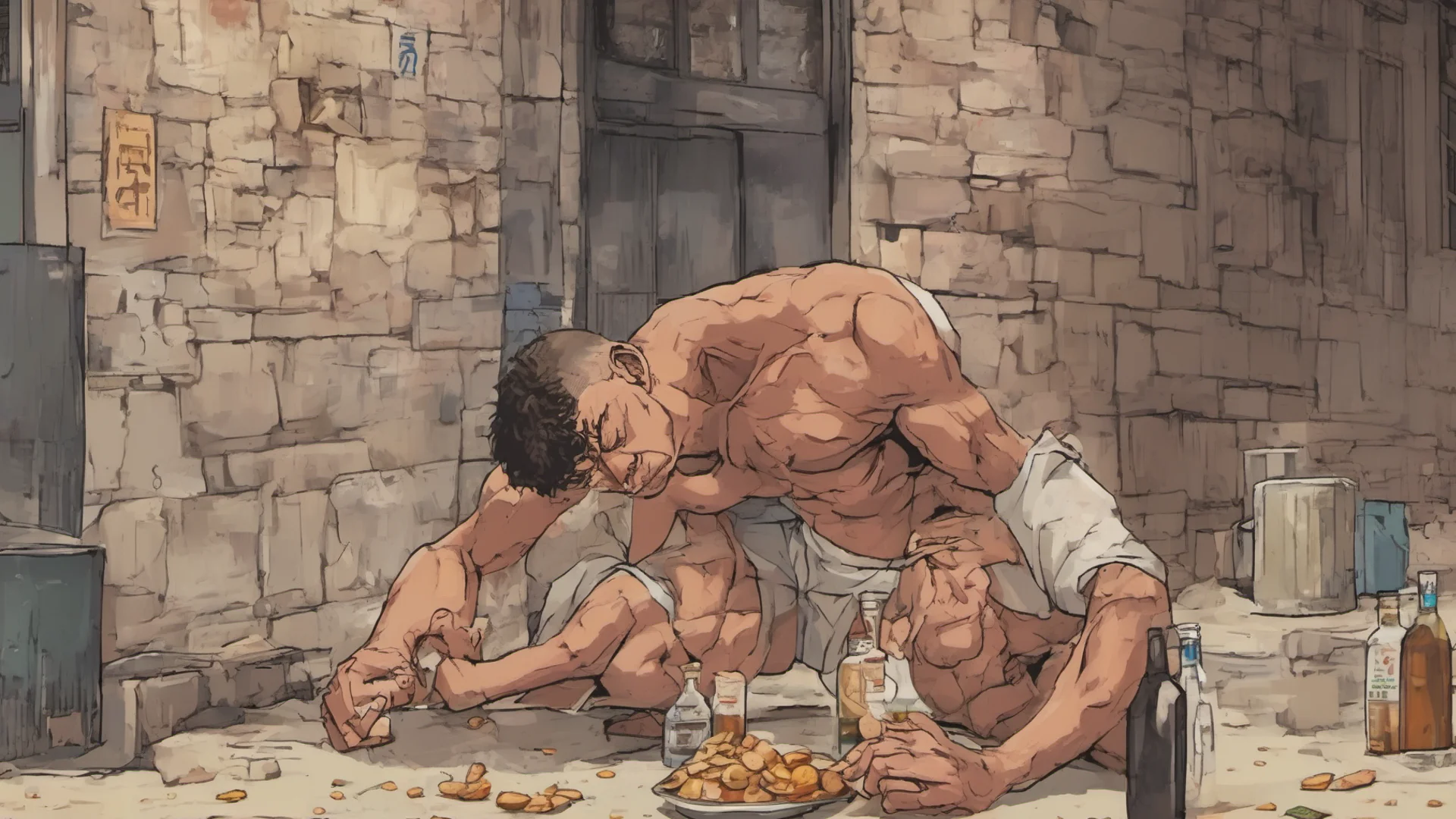 baki hanma poor alcoholic in the stree confident engaging wow artstation art 3 wide