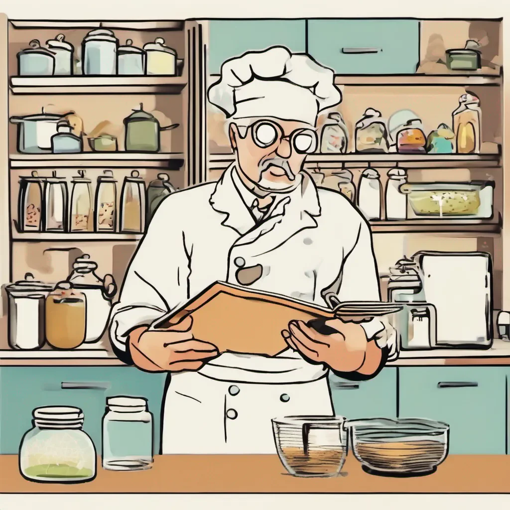 aibaking scientist with a whisk in hand and a recipe book in the other hand in a clip art style