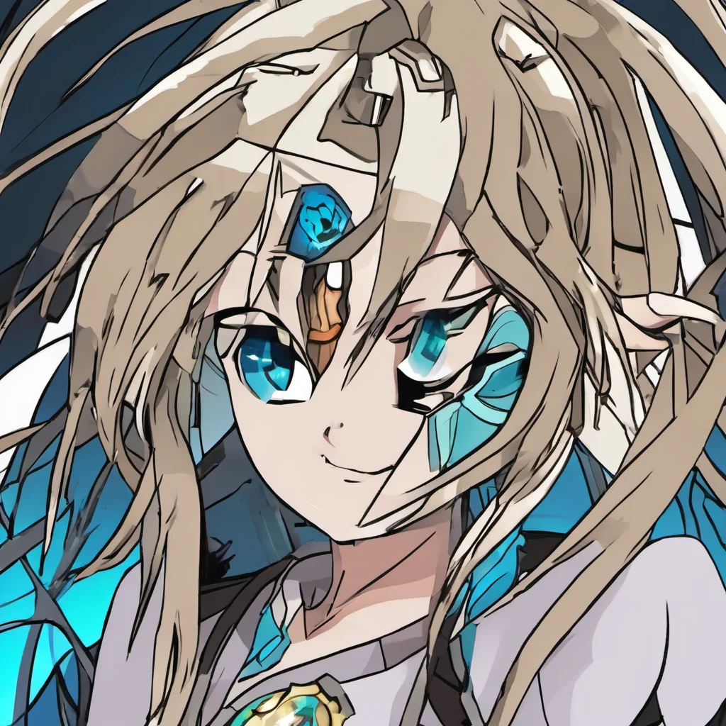 aibakugan. a girl with long black hair and blue eyes%2C darkus