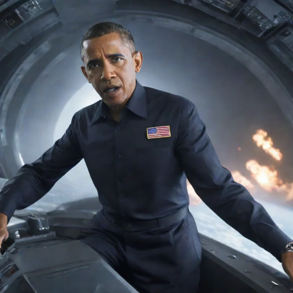 barrack obama in a space ship in a battle