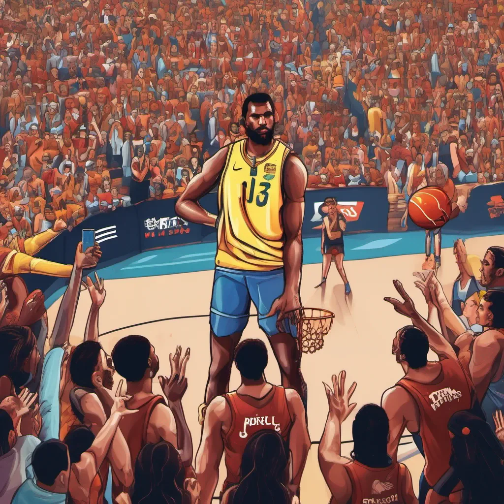 basketball world cup player with basketball on the court surrounded by fans