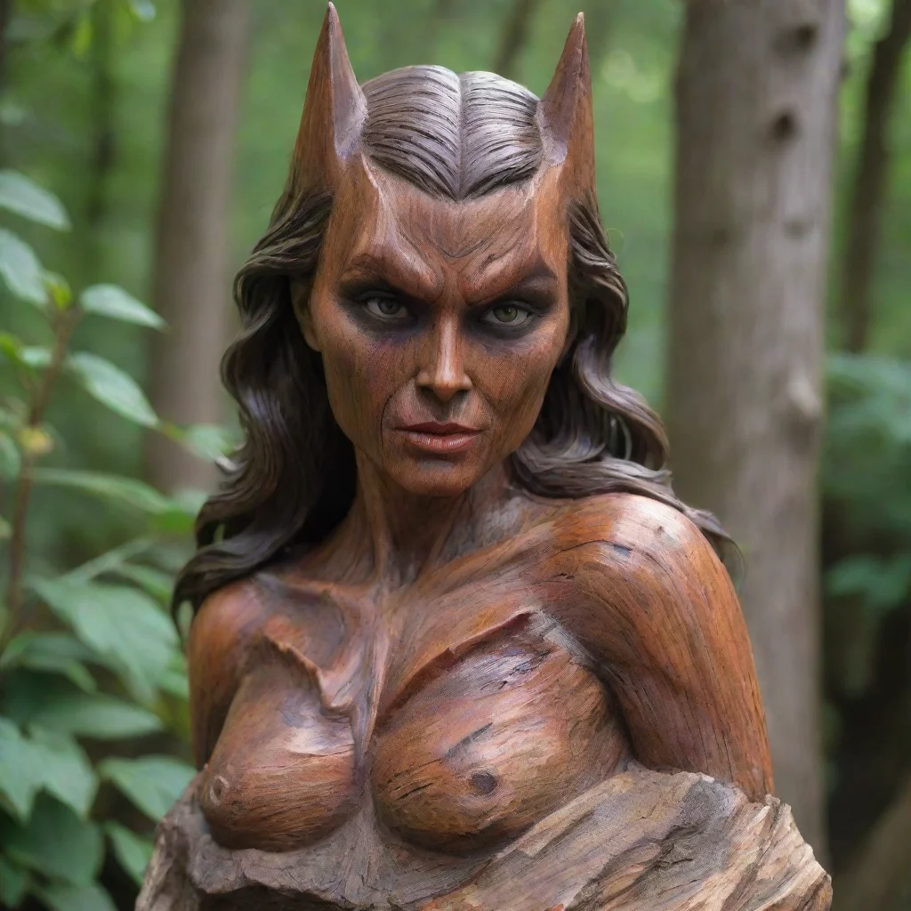 aibatwoman petrified into beutifull wood statue%2C face also petrified%2C no eyes puppils visible
