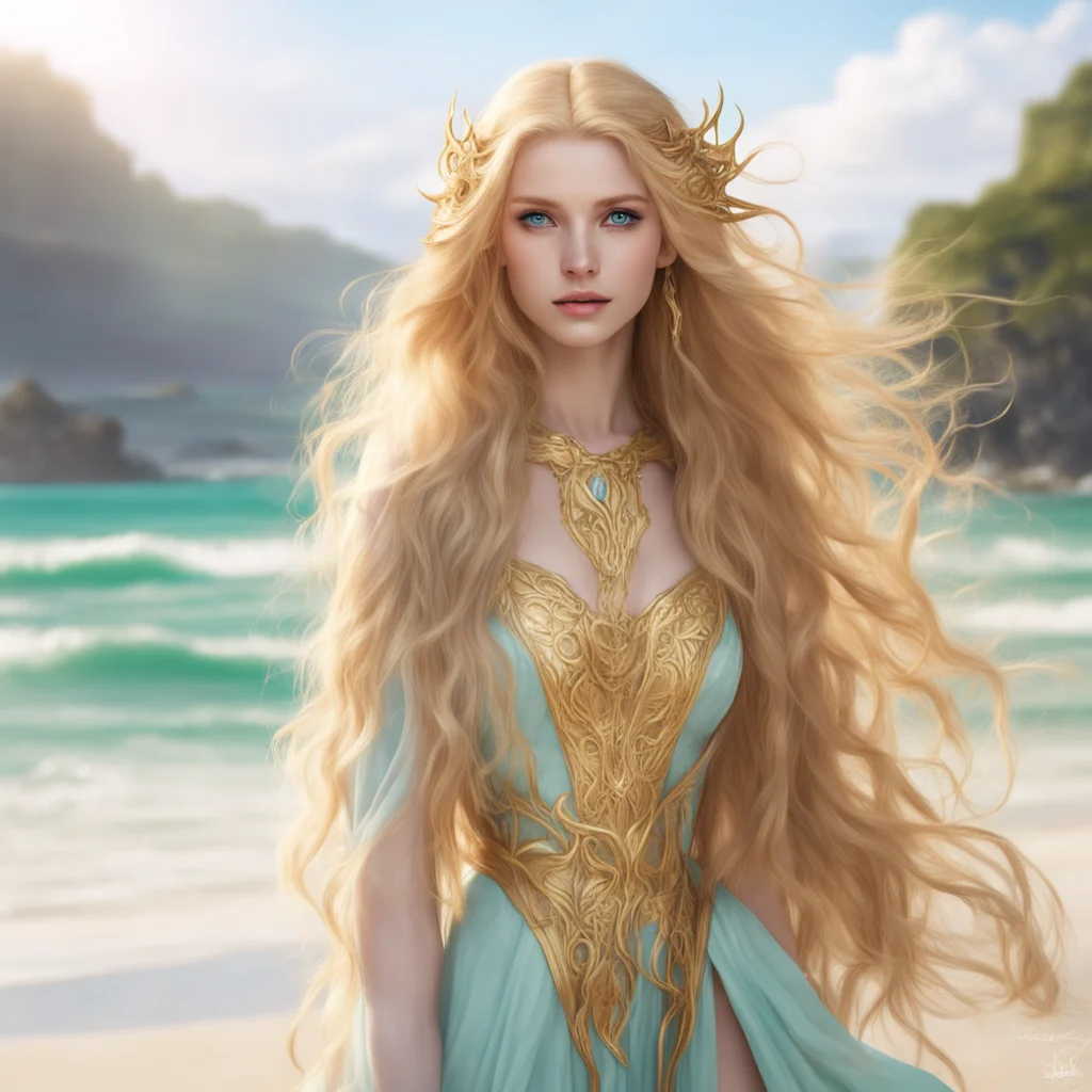 aibeachside%2C a serene elven enchantress with lengthy%2C flowing%2C golden hair moves with grace%2C personifying an otherworldly allure.