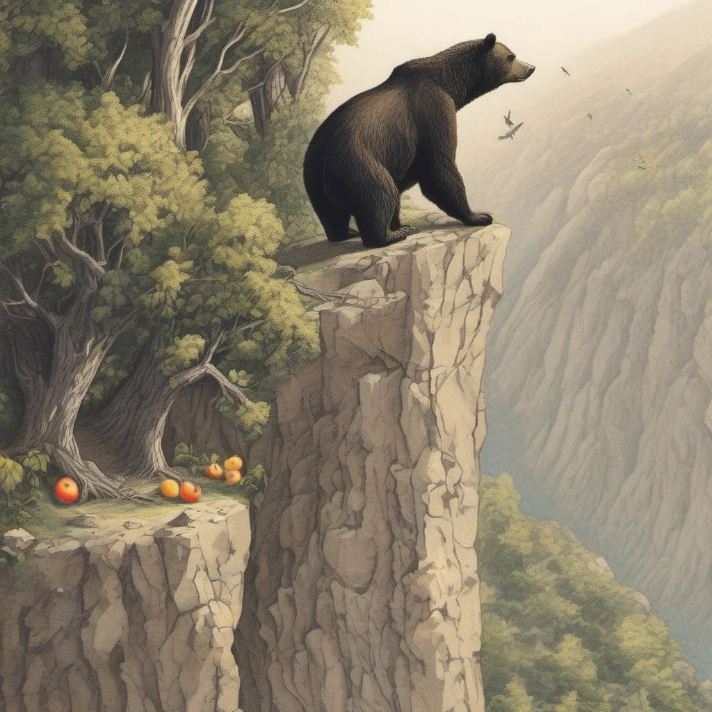 bear trying to get a fruit from a tree which is at the edge of a cliff. if the bear would try to climb onto the tree it would fall off amazing awesome portrait 2