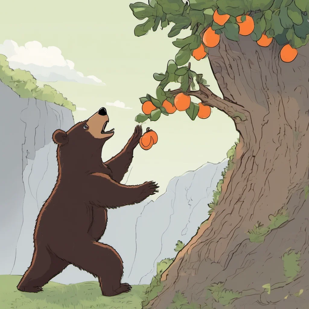bear trying to get a fruit from a tree which is at the edge of a cliff. if the bear would try to climb onto the tree it would fall off confident engaging wow artstation