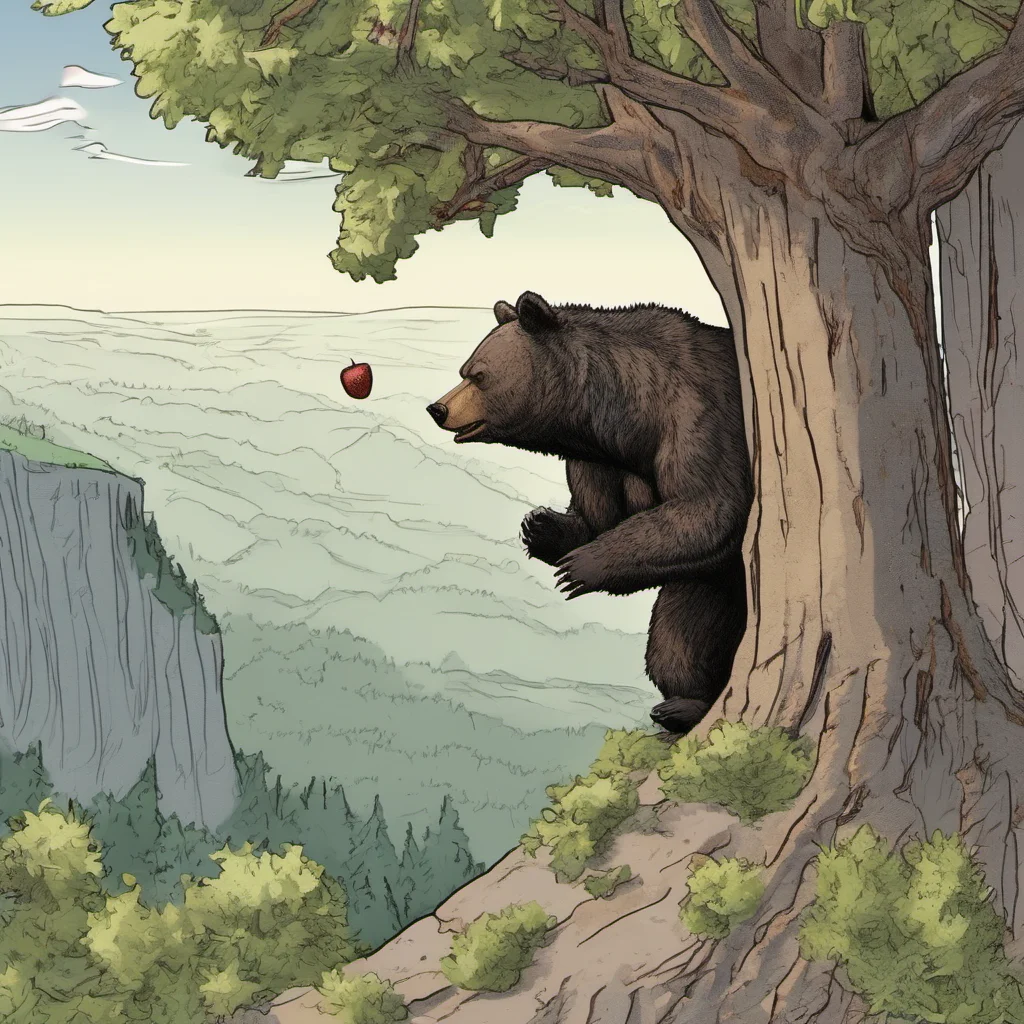 aibear trying to get a fruit from a tree which is at the edge of a cliff. if the bear would try to climb onto the tree it would fall off good looking trending fantastic