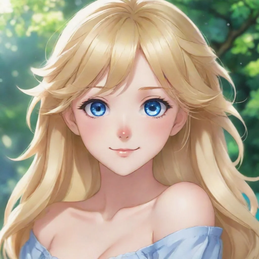 aibeautiful anime with blonde hair and blue eyes happy