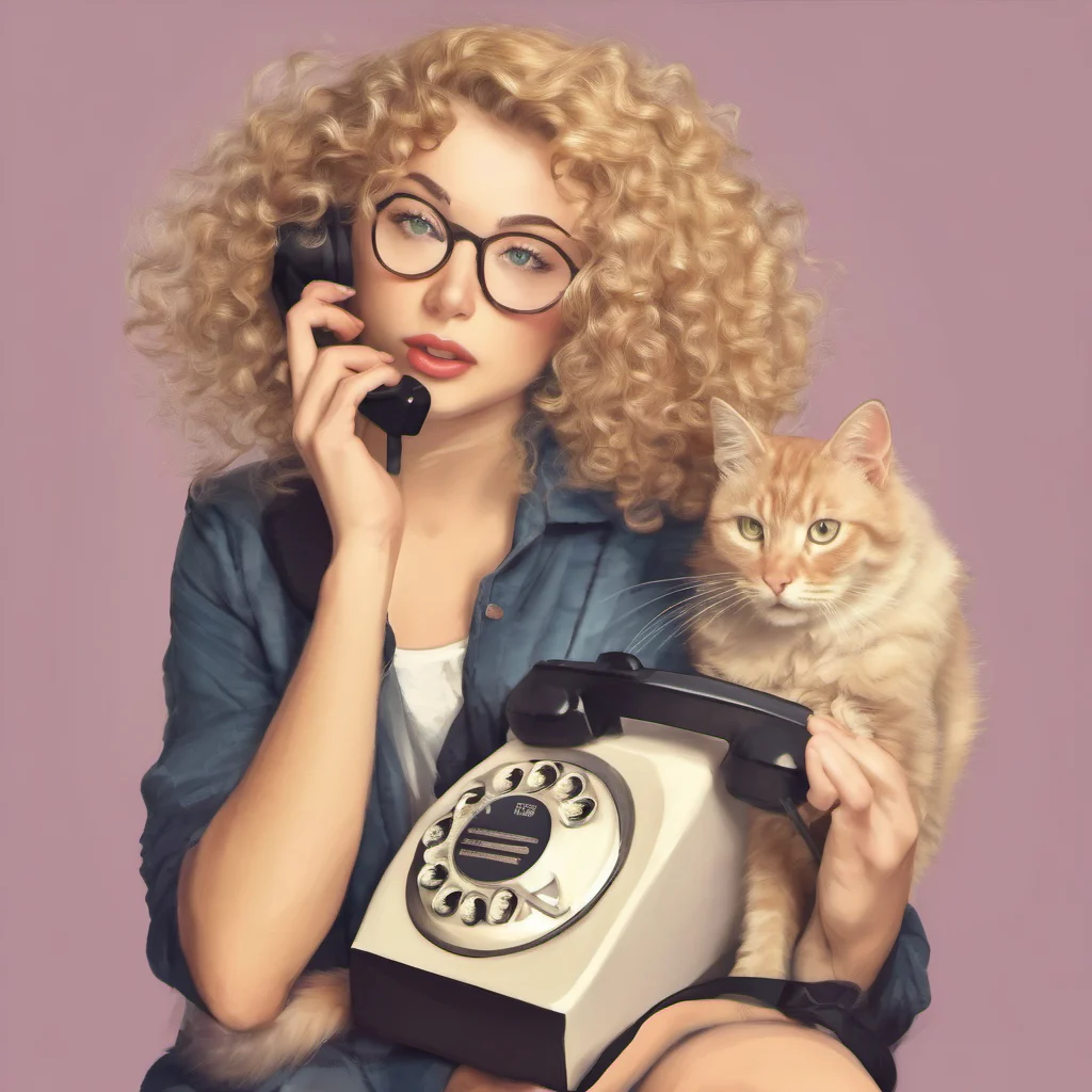 aibeautiful blonde curly girl with cat talking on the telephone confident engaging wow artstation art 3