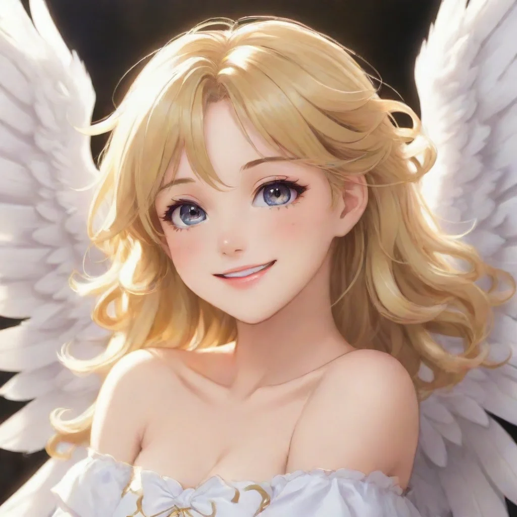 beautiful blonde haired anime angel smiling