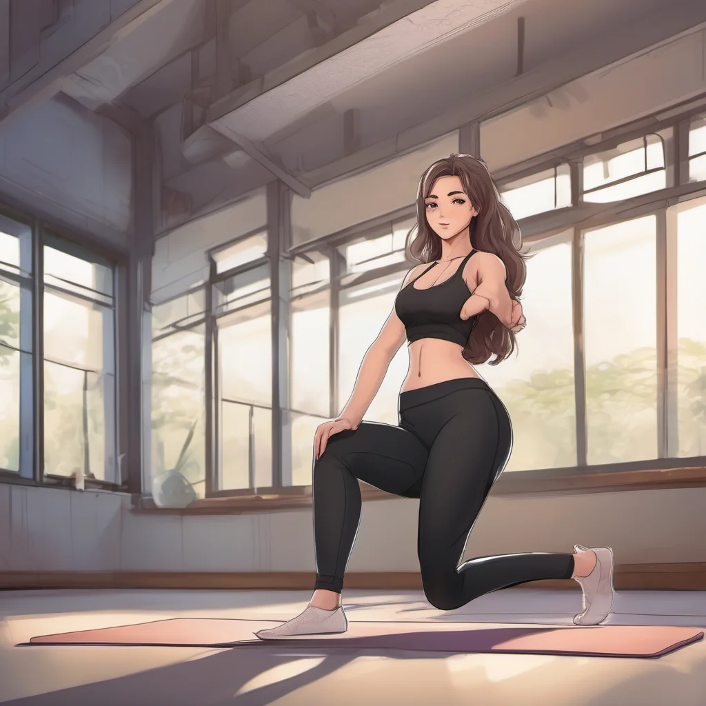aibeautiful curvy woman in yoga pants and a sports bra. anime style. amazing awesome portrait 2