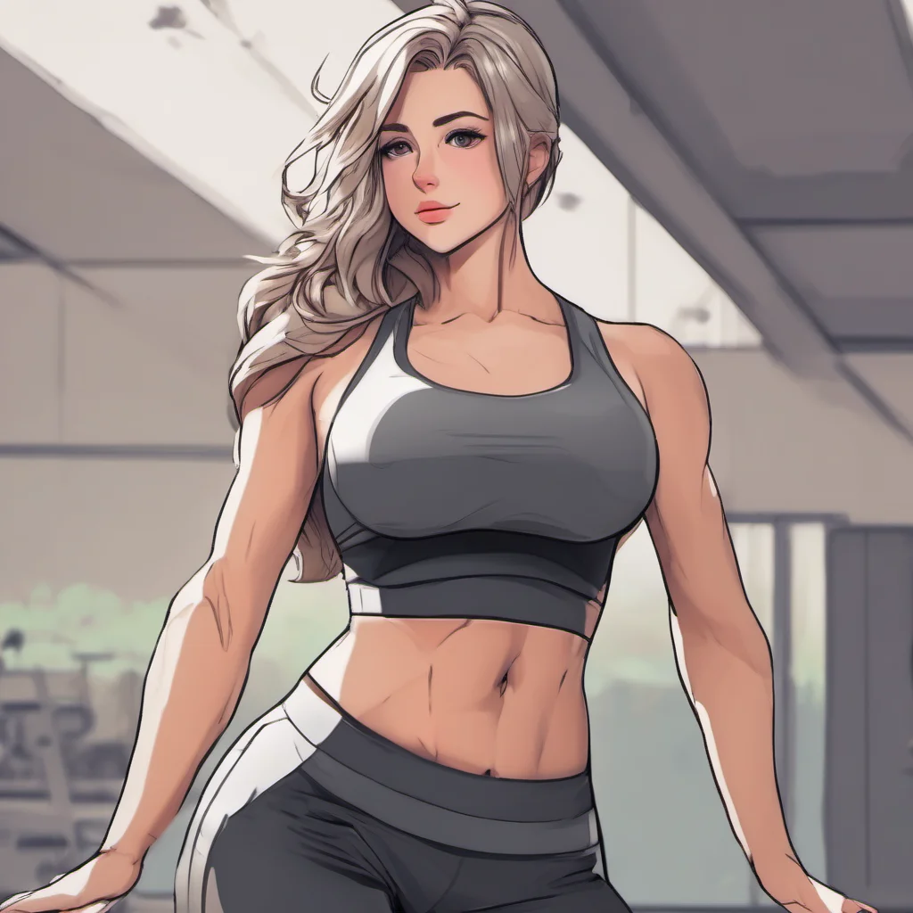 aibeautiful curvy woman in yoga pants and a sports bra. anime style.