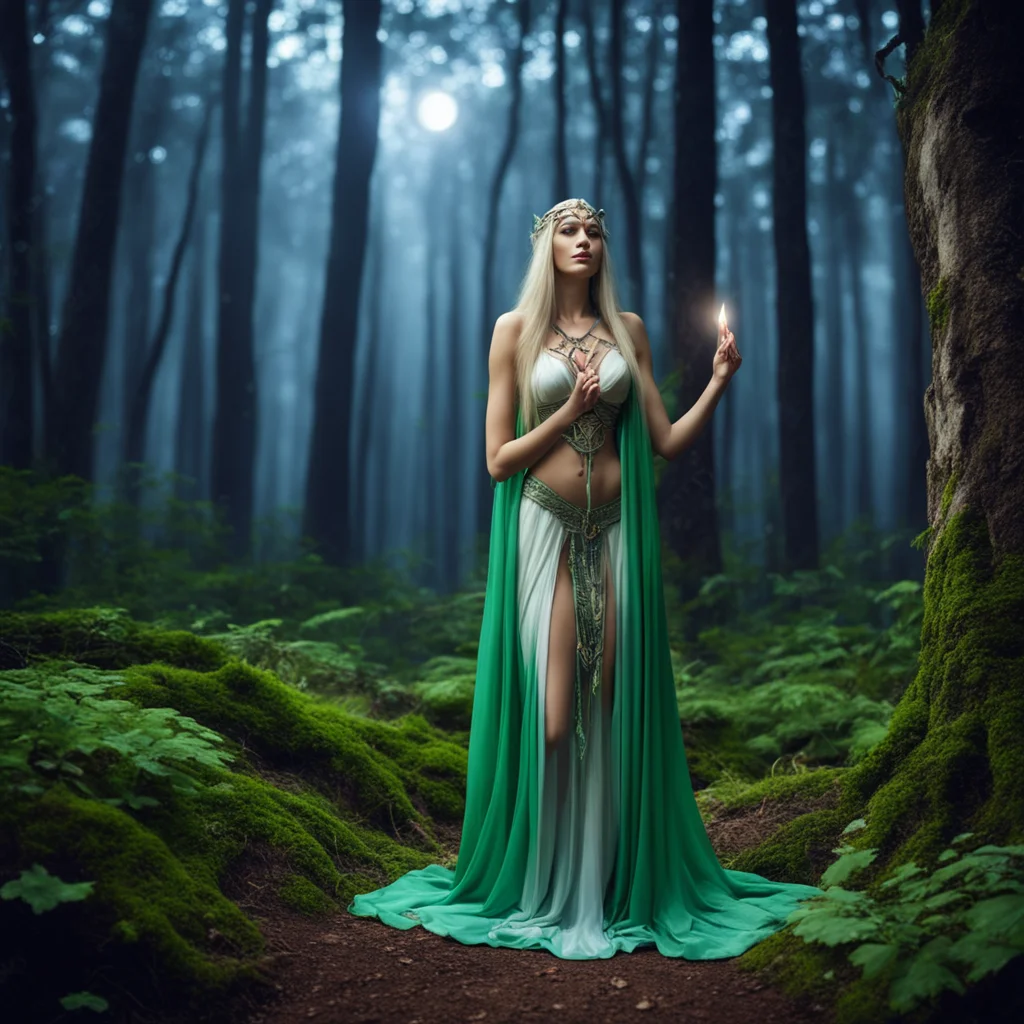 aibeautiful elven priestess wearing silk loin cloth prays in forest shrine in the moonlight amazing awesome portrait 2