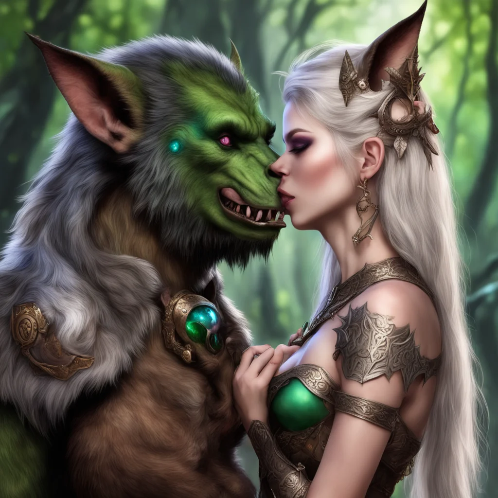 beautiful elven princess kisses gnoll shaman confident engaging wow artstation art 3