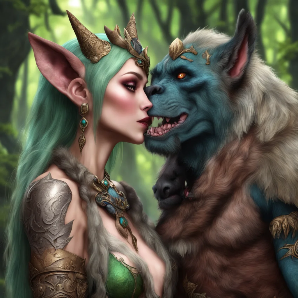 beautiful elven princess kisses gnoll shaman