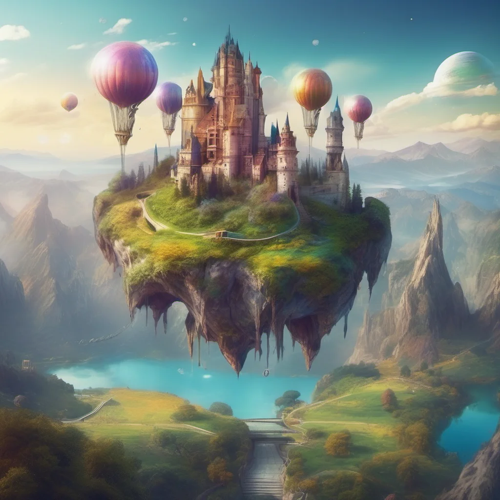 beautiful environment castle on mountains with lakes colorful planets above small flying airships good looking trending fantastic 1