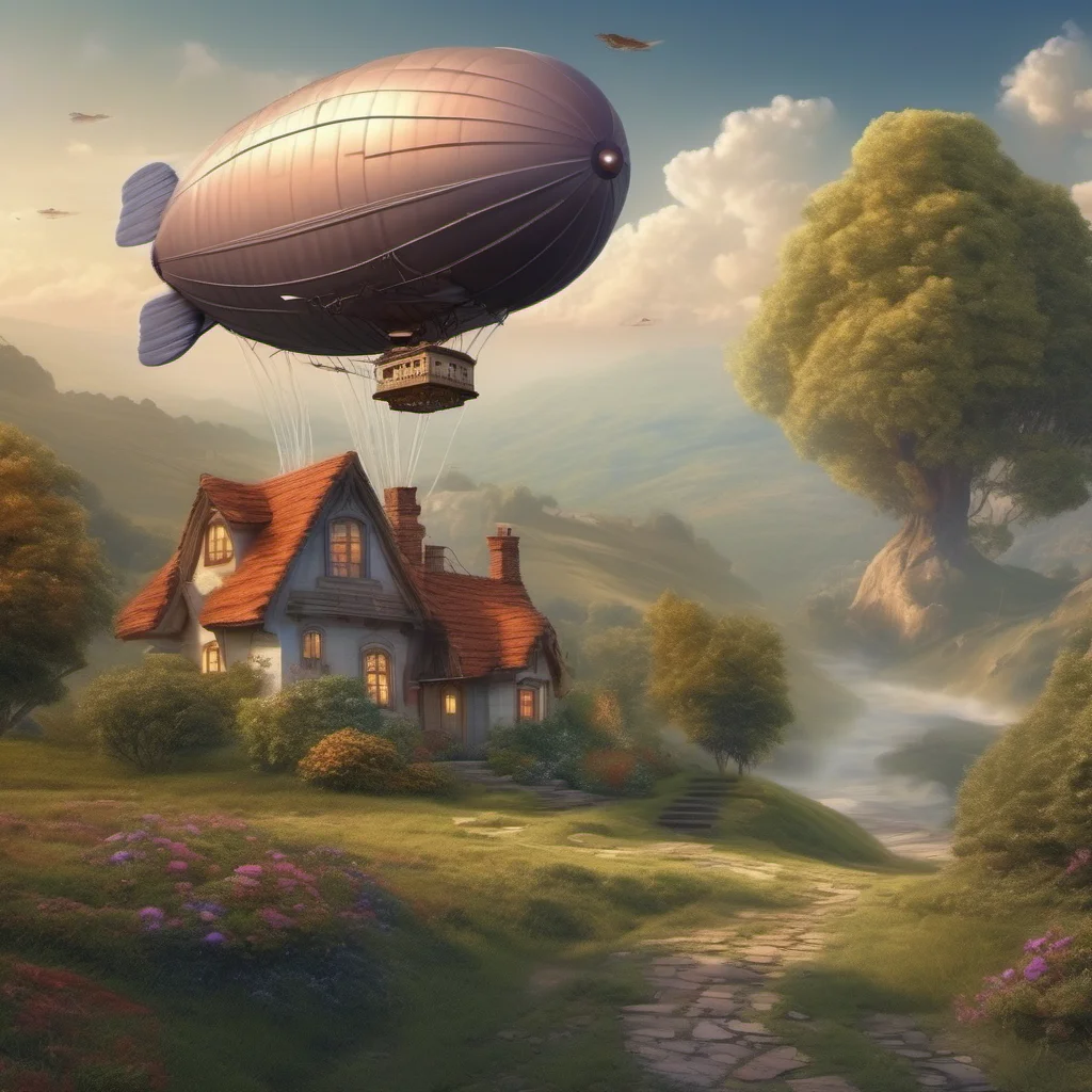 aibeautiful fantasy landscape flying blimp cottage on path to sweeping views good looking trending fantastic 1