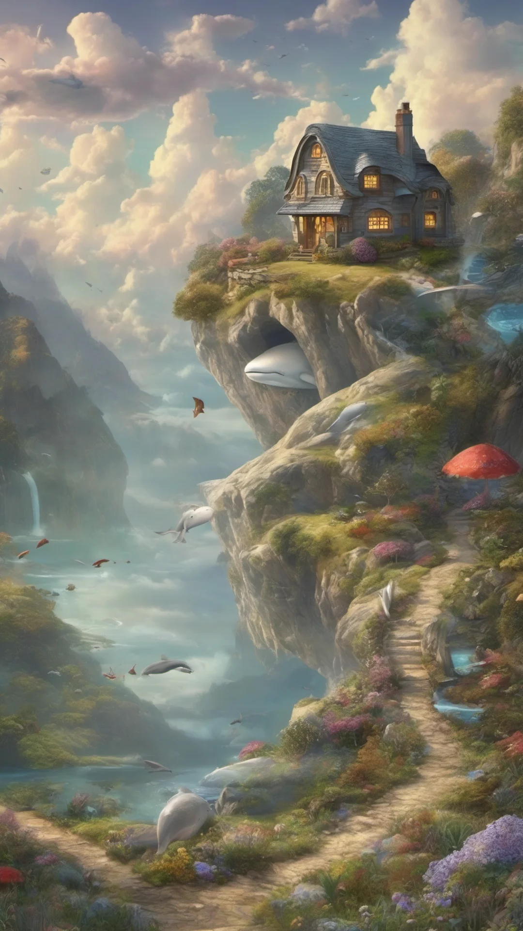 beautiful fantasy landscape flying whale cottage on path to sweeping views good looking trending fantastic 1 tall