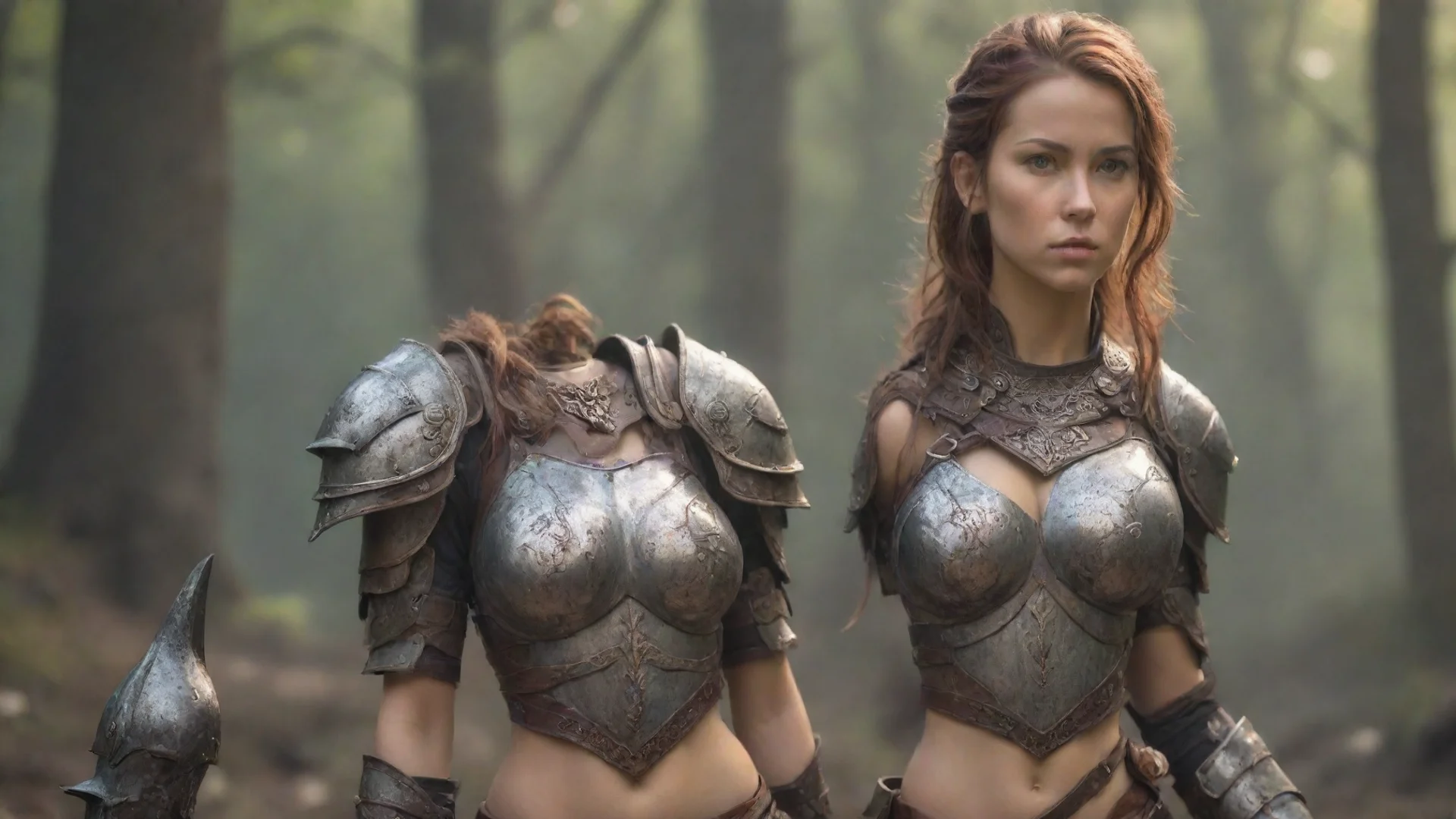 aibeautiful female warrior in tiny armor wide